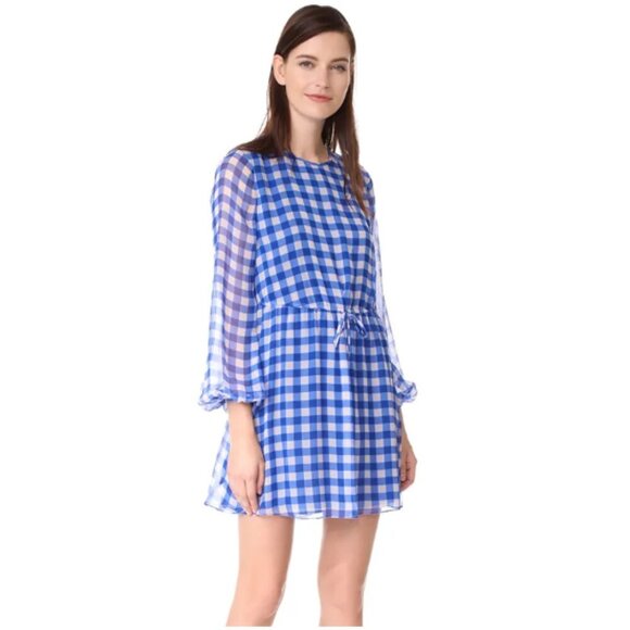 Diane von Furstenberg Blue & White Check Mini Tent Dress 100% Silk - Picture 1 of 16